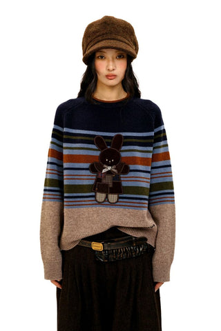 [Moromoro] Rabbit Patch Striped Wool Blend  Sweater