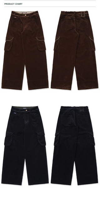 [Moromoro2] Distressed Plaid Corduroy Cargo  Pants