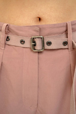 [Moromoro2] 3D Silhouette Belted Work Cropped  Pants