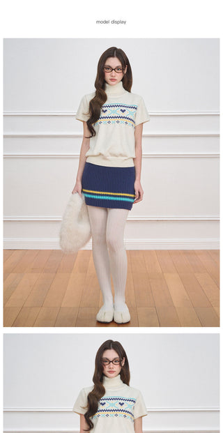 [NECY] Color Block Stripe Knit Skirt