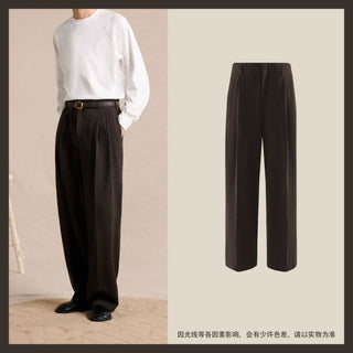 [CULTUM] Wool Blend Tapered Wide Leg Trousers