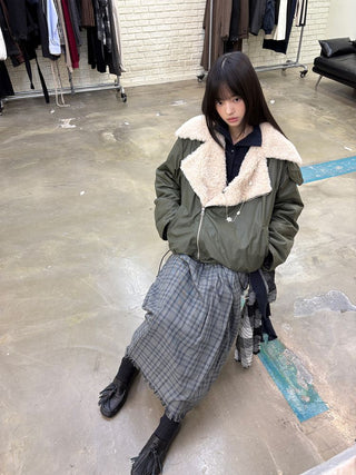 [NEVERSEEZ] Lapel Fleece Diagonal Zipper Jacket