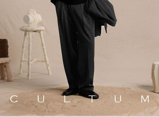 [CULTUM] Wool Blend Tapered Wide Leg Trousers