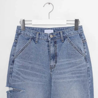 Slit wide denim pants