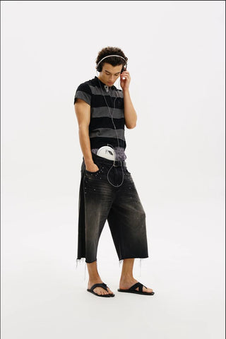 [MASONPRINCE] Studded Script Embroidery Wide Jeans