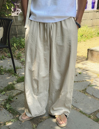 Flip Linen Cut-out Wide Elastic Pants (5 colors)
