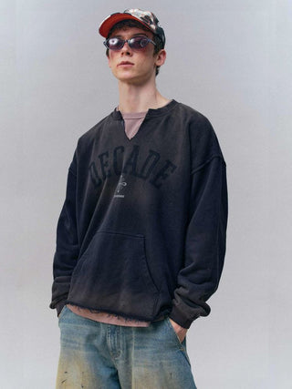 [Monterest] Washed Split-Neck Graphic Sweatshirt