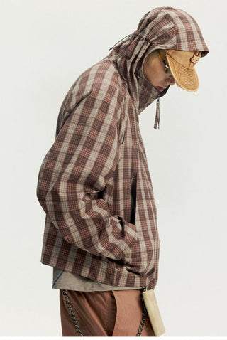 [Monterest] Textured Plaid Hooded Jacket