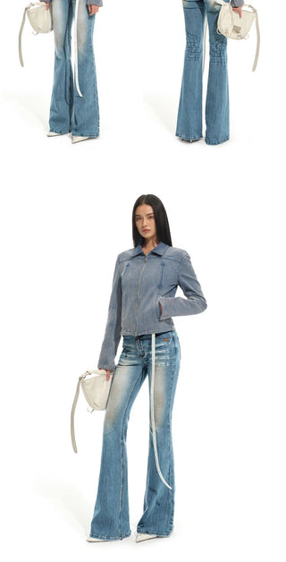 [NOTAWEAR] High-Waist Washed Slim Flare  Jeans