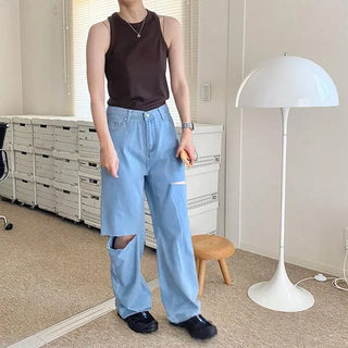 Side-cut denim pants