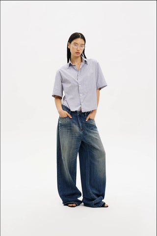 [MASONPRINCE] Studded Wide Leg Distressed Jeans