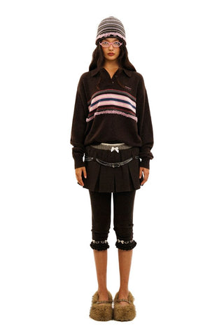 [Moromoro2] Striped Lace-Up Cold Hat