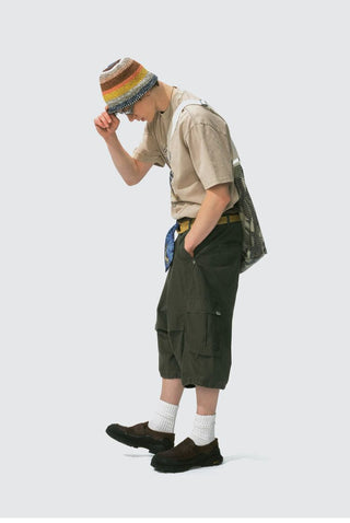 [Monterest] Washed Cotton Cropped Cargo Shorts