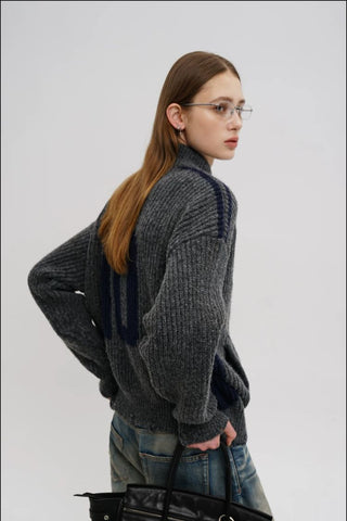 [MASONPRINCE] Racing Wool Blend Zip-Up Cardigan