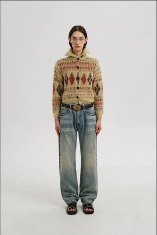 [MASONPRINCE] Wool Blend Fair Isle Fitted Cardigan