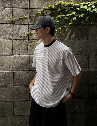With sturdy neck striped short sleeve tee (premium)