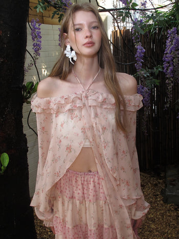 [NECY] Romance Floral Puff Chiffon Blouse