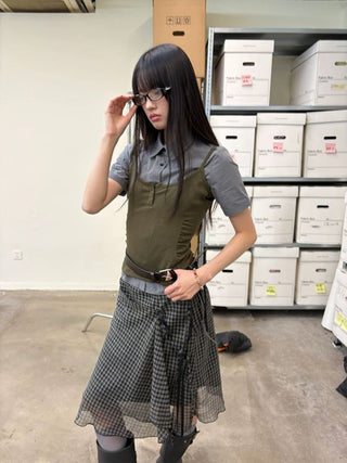 [NeverSeez] Ribbed Button-Front Cami Top