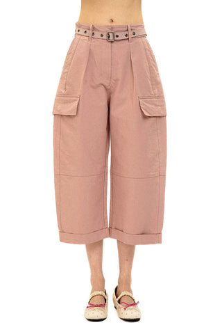 [Moromoro2] 3D Silhouette Belted Work Cropped  Pants