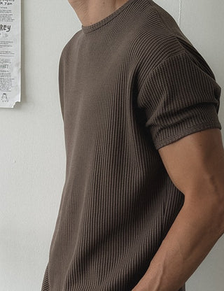 Waffle Muscle Fit Round Short Sleeve T-shirt (5 colors)