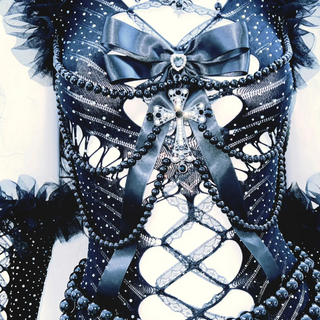 Hollow out beaded bowknot gloves ruffle mini dress  | Festival Outfits Women