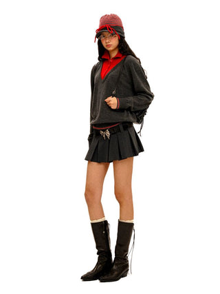 [Moromoro2] Contrast Striped Layered Knit  Sweater