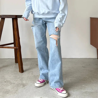 Slit wide denim pants