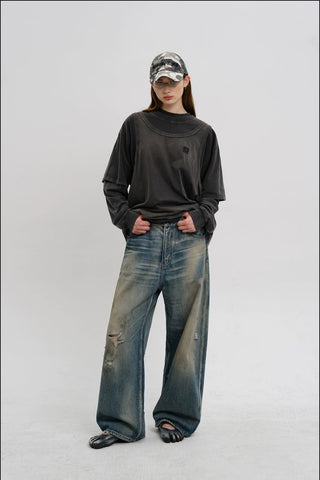 [MASONPRINCE] Distressed Wide Leg Jeans