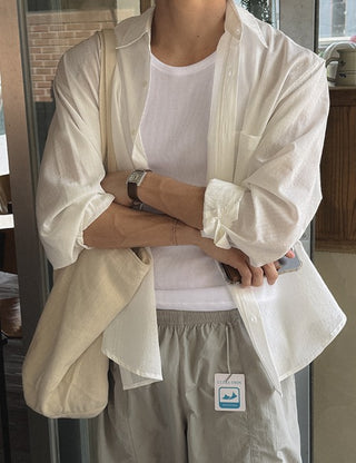 See-through seersucker overshirt (3 colors)