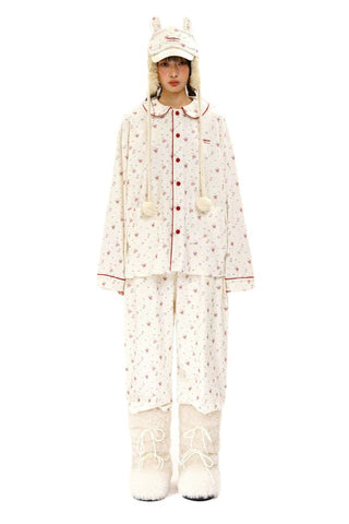 [Moromoro2] Rabbit Print Suede Pajama Gift  Set