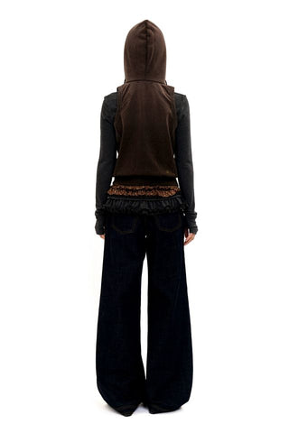 [Moromoro2] Distressed Pleated Skirt Hem Denim  Pants