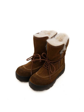 [Moromoro] Distressed Suede Fur-Lined Platform Snow  Boots