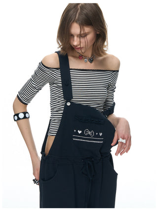 [NECY] Mono Stripe Lace Trimming Half T