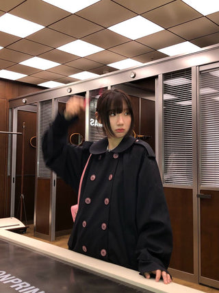 [Moromoro2] Wool Blend Doll Collar Trench  Coat