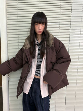 [NEVERSEEZ] Spliced Detachable Fur Collar Down Jacket