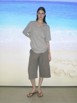 [MASONPRINCE] Henley Neck Short-Sleeve T-Shirt