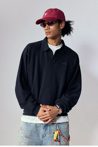[Monterest] Relaxed Fit Polo Collar Knit Sweatshirt