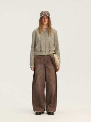 [Monterest] Washed Curved Seam Wide Leg Pants
