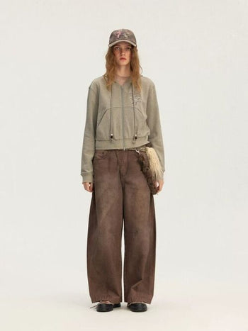 [Monterest] Washed Curved Seam Wide Leg Pants