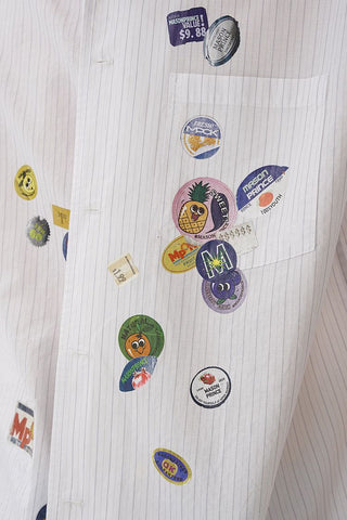[MASONPRINCE] Striped Cotton Sticker Print Shirt