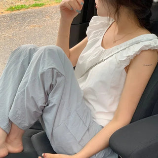Ribbon puff sleeveless camisole blouse
