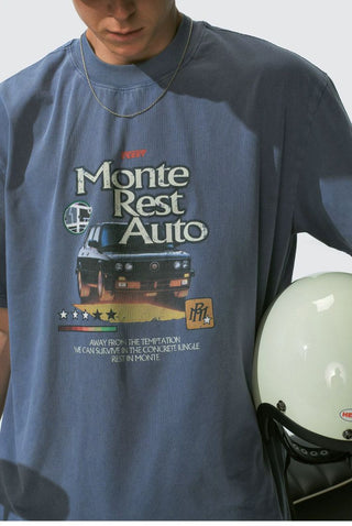 [Monterest] Washed Cotton Racing Print T-Shirt