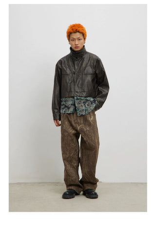 CONP Patchwork Leather Jacket (Dark Brown)