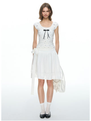 [NECY] Mimora Bow Tie Lace Midi Skirt