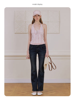 [NECY] Pink Blossom Strap Halterneck Top