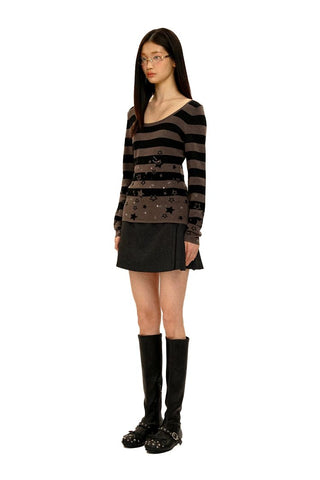 [Moromoro2] Star Striped Rhinestone Knit  Top
