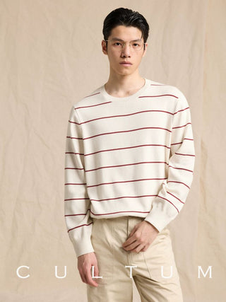 [CULTUM] Crewneck Striped Cotton Knit Sweater