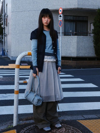 [Moromoro2] Asymmetric Collar Layered Knit  Sweater