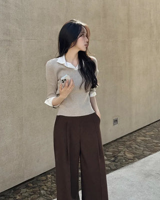 Extremely popular in Korea! Shirt-layered knit / 5 colors