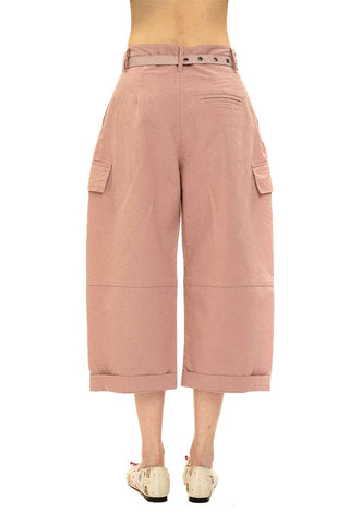 [Moromoro2] 3D Silhouette Belted Work Cropped  Pants